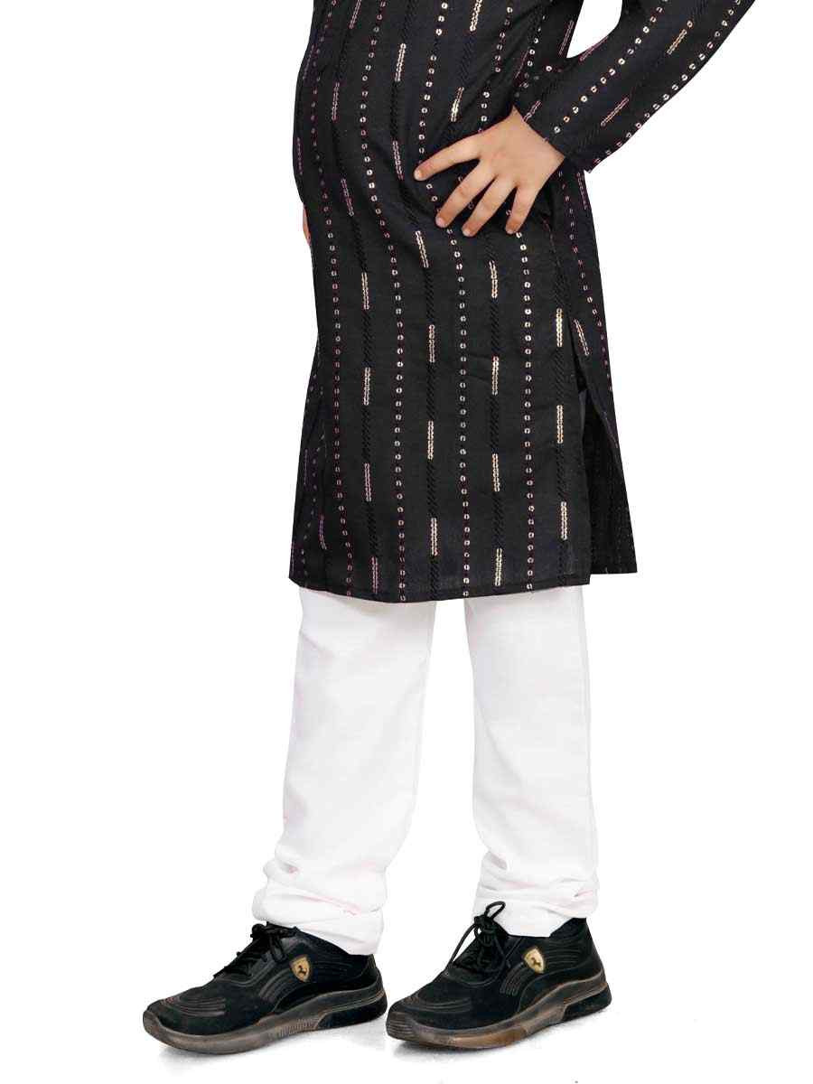 Black Soft Cotton Embroidered Wedding Casual Kurta Pyjama Boys Wear