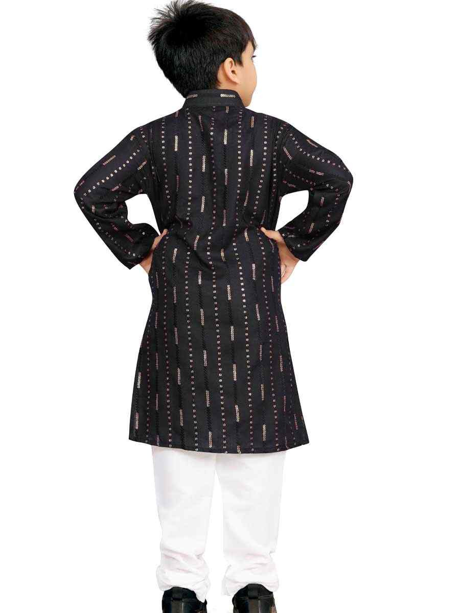 Black Soft Cotton Embroidered Wedding Casual Kurta Pyjama Boys Wear