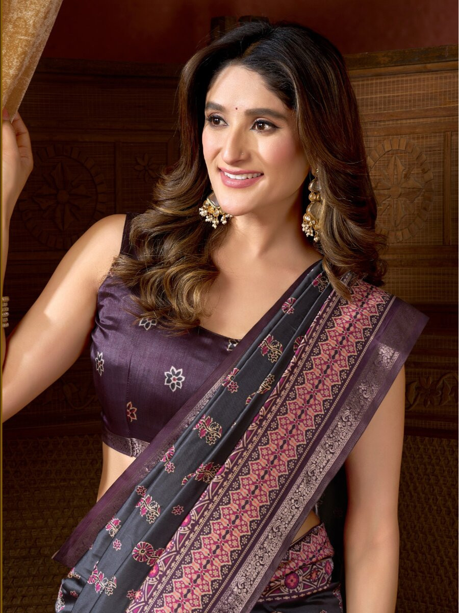 Black Soft Crepe Silk Printed Wedding Reception Party Casual Heavy Border Sarees