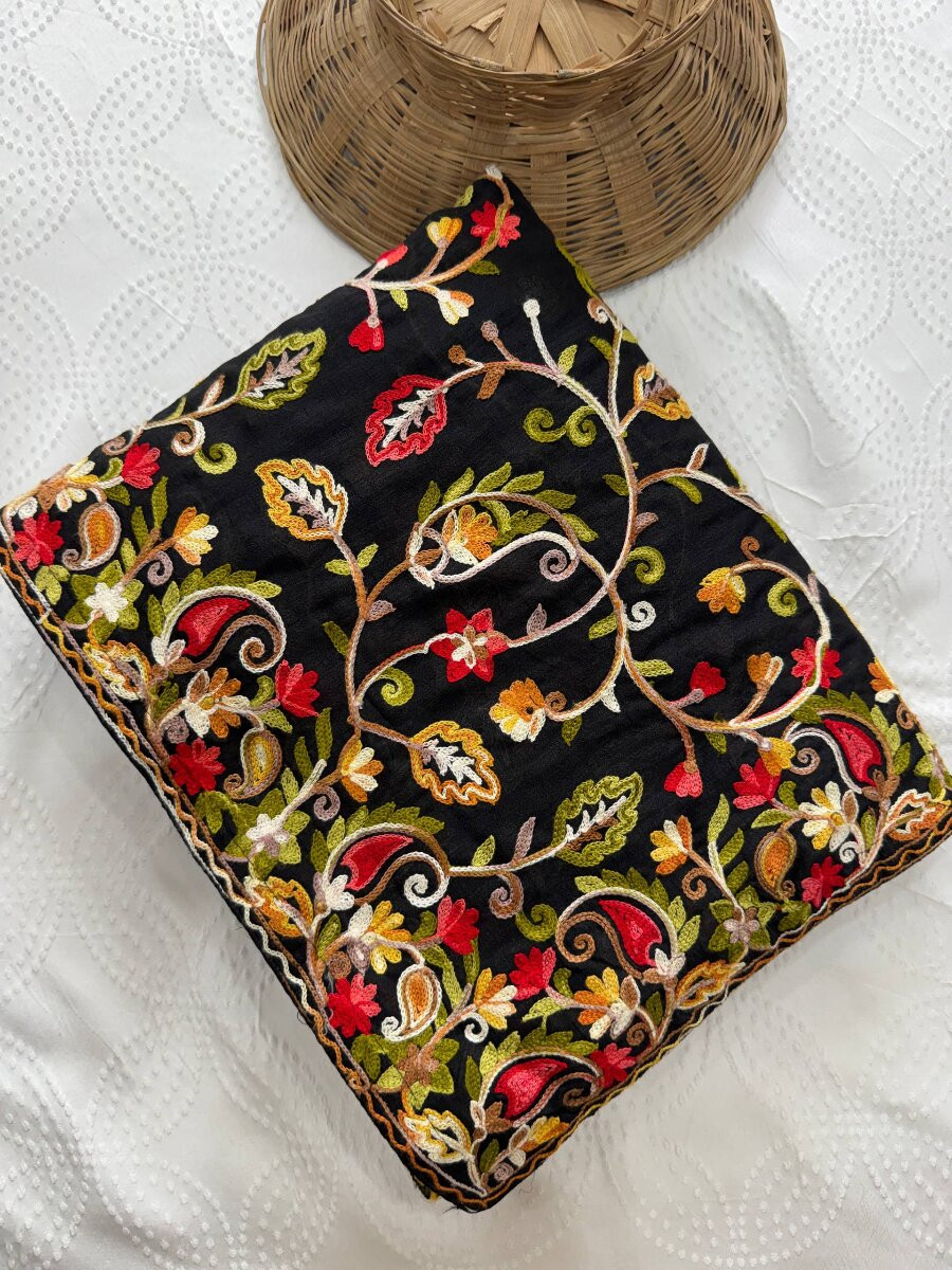 Black Soft Crush Silk Embroidery Wedding Reception Party Casual Heavy Border Sarees