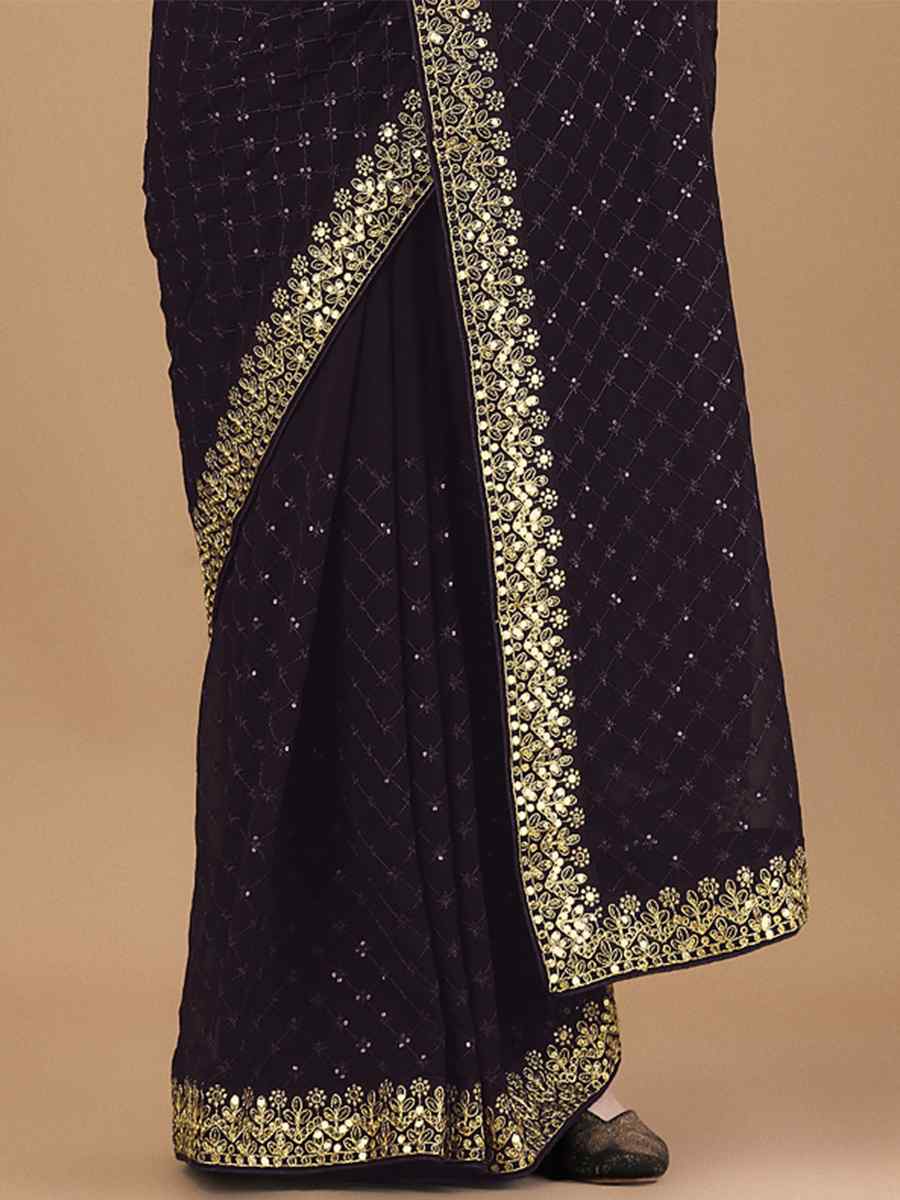 Black Soft Georgette Embroidered Party Festival Classic Style Saree
