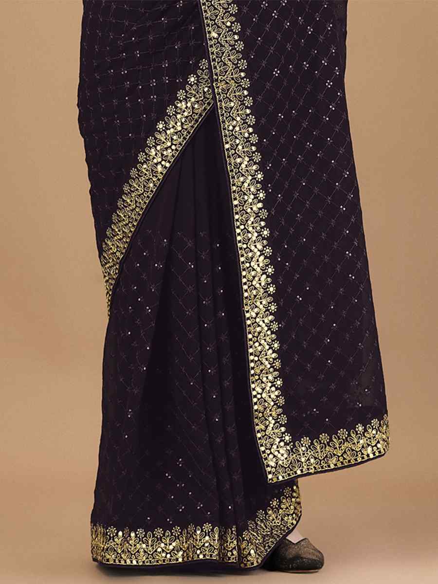Black Soft Georgette Embroidery Party Reception Heavy Border Saree