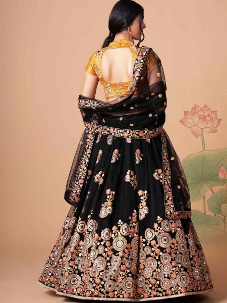 Black Soft Net Embroidered Reception Festival Heavy Border Lehenga Choli