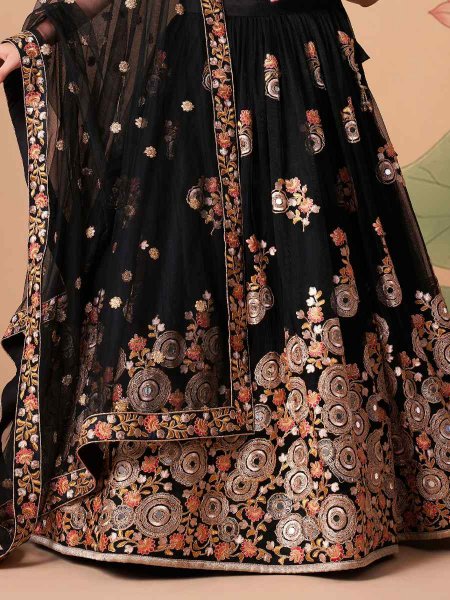 Black Soft Net Embroidered Reception Festival Heavy Border Lehenga Choli