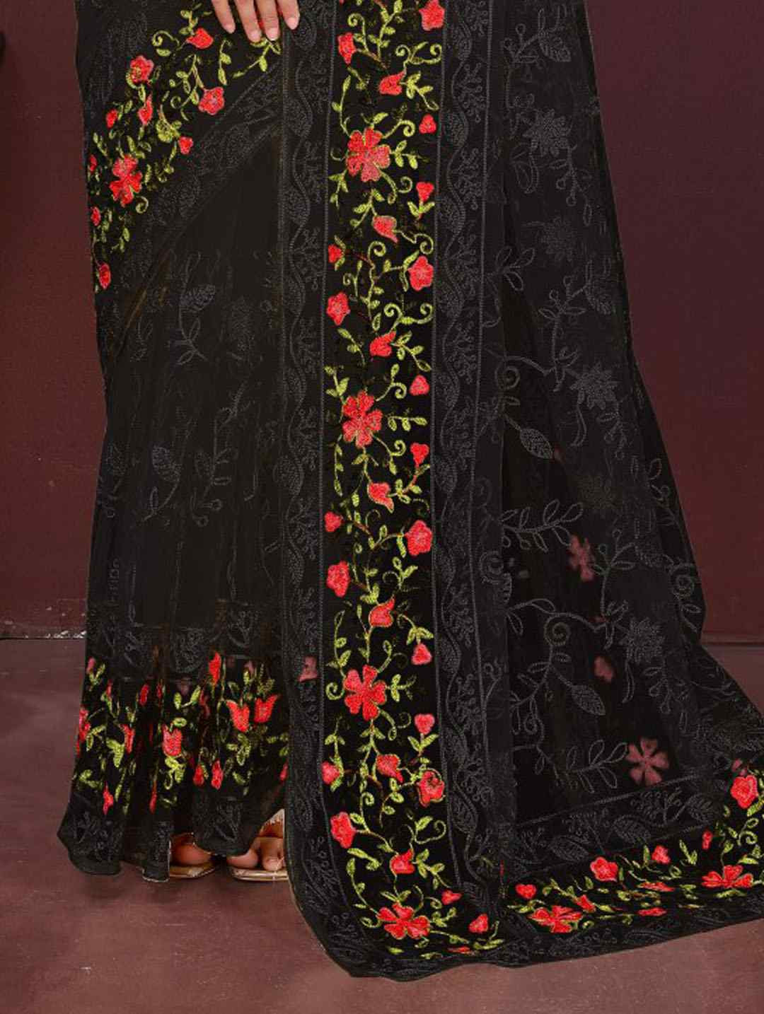 Black Soft Net Embroidery Traditional Bridal Reception Festival Wedding Fancy Heavy Border Saree