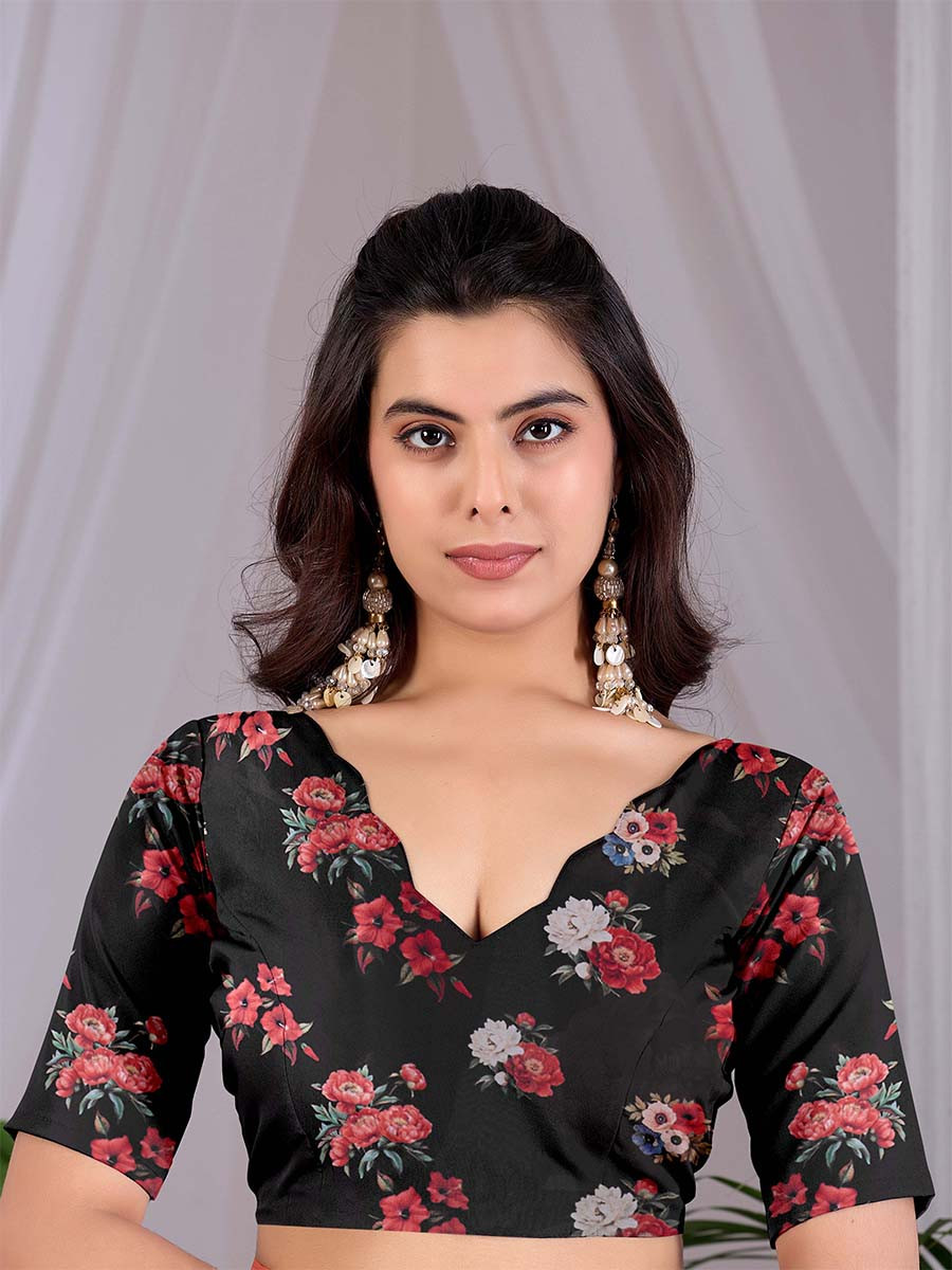 Black Soft Satin Georgette Printed Wedding Reception Party Festival Casual Heavy Border Sarees
