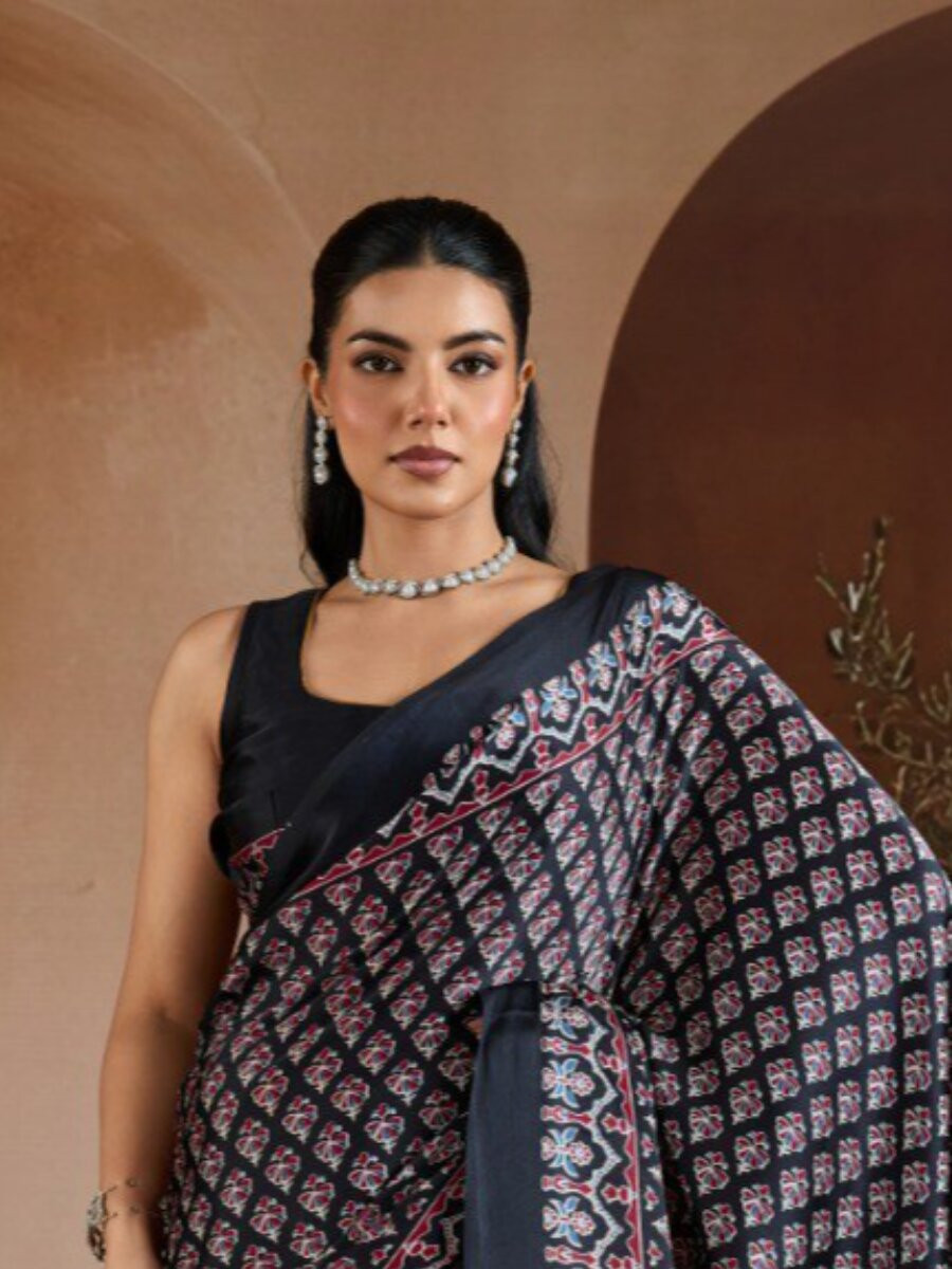 Black Soft Satin Georgette Printed Wedding Reception Party Festival Casual Heavy Border Sarees