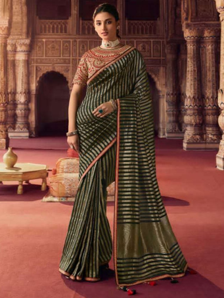 Black Soft Silk Embroidered Wedding Festival Classic Style Saree