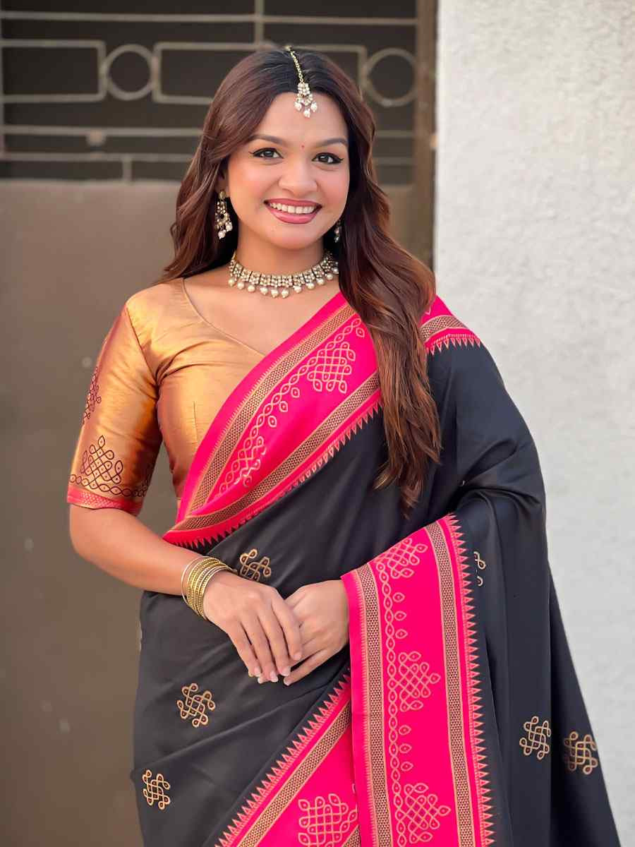 Black Soft Silk Handwoven Casual Reception Festival Wedding Fancy Classic Style Sarees