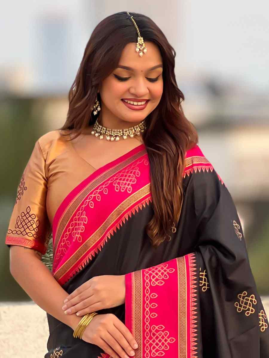 Black Soft Silk Handwoven Casual Reception Festival Wedding Fancy Classic Style Sarees