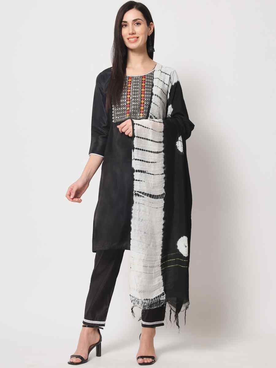 Black South Silk Embroidered Festival Casual Ready Pant Salwar Kameez