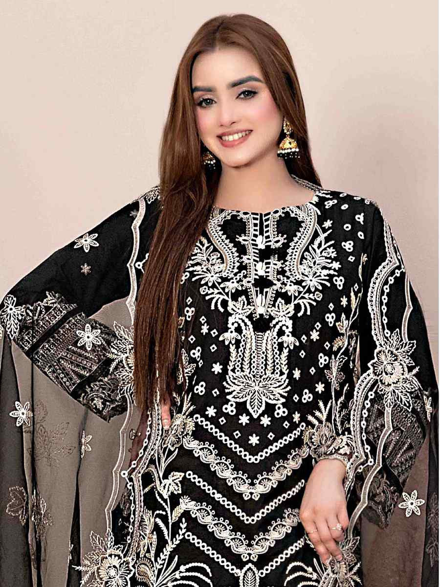 Black Star Georgette Embroidered Festival Wedding Pant Salwar Kameez