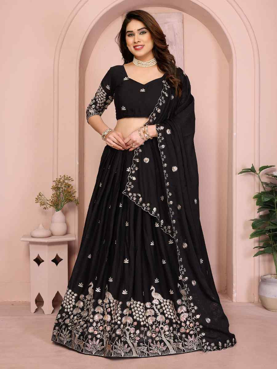 Black Star Georgette Embroidered Festival Wedding Party Reception Heavy Border Lehenga Choli