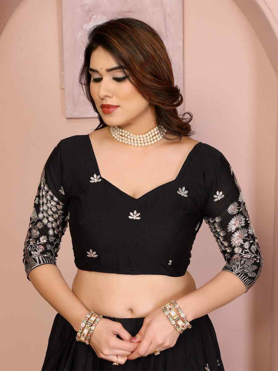 Black Star Georgette Embroidered Festival Wedding Party Reception Heavy Border Lehenga Choli