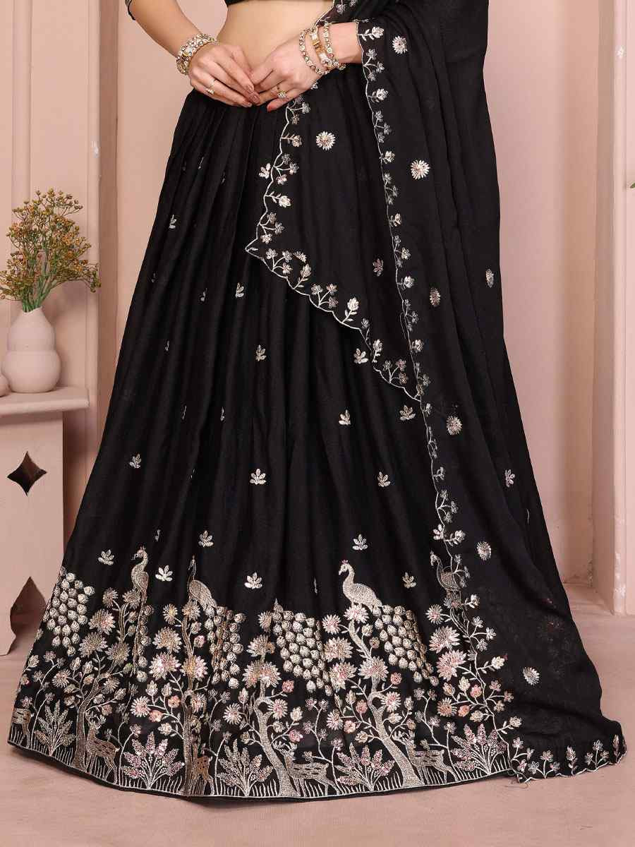 Black Star Georgette Embroidered Festival Wedding Party Reception Heavy Border Lehenga Choli