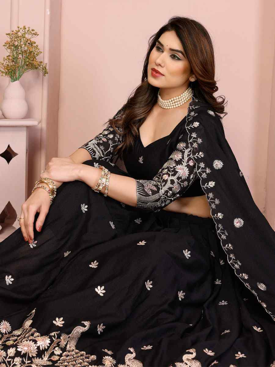 Black Star Georgette Embroidered Festival Wedding Party Reception Heavy Border Lehenga Choli