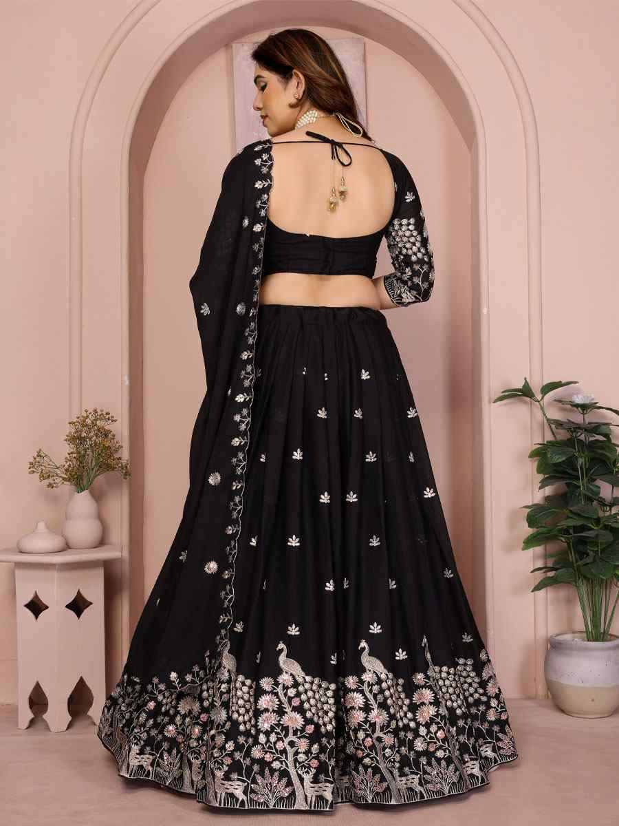 Black Star Georgette Embroidered Festival Wedding Party Reception Heavy Border Lehenga Choli