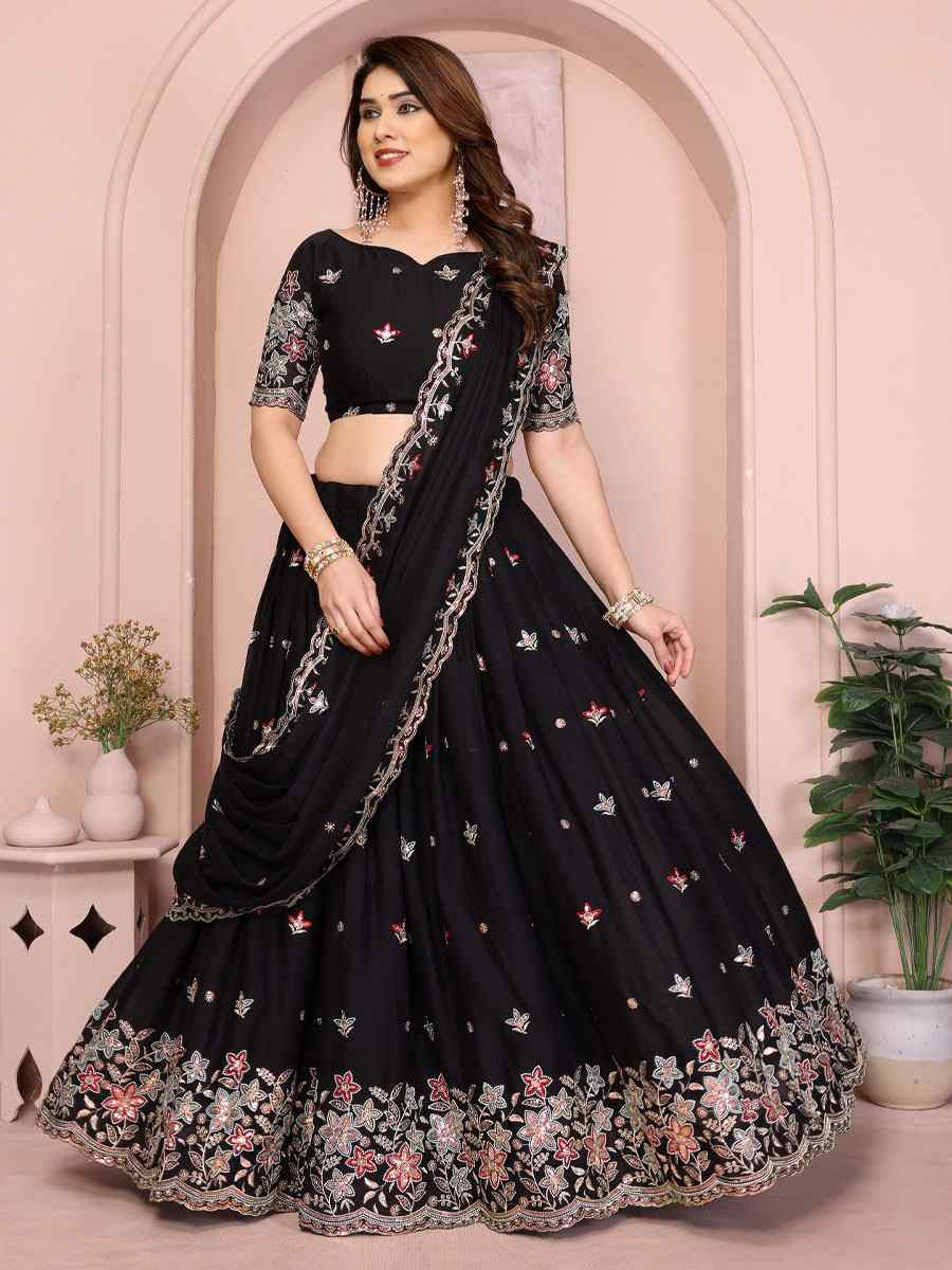 Black Star Georgette Embroidered Festival Wedding Party Reception Heavy Border Lehenga Choli