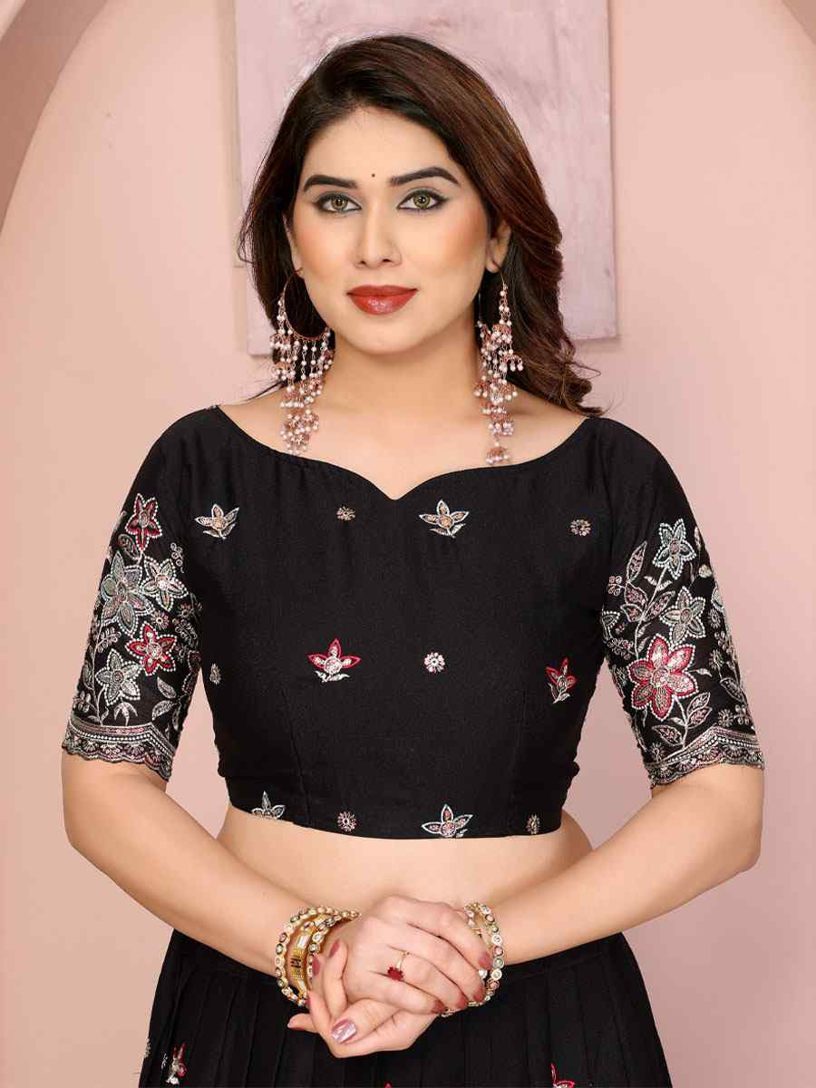 Black Star Georgette Embroidered Festival Wedding Party Reception Heavy Border Lehenga Choli