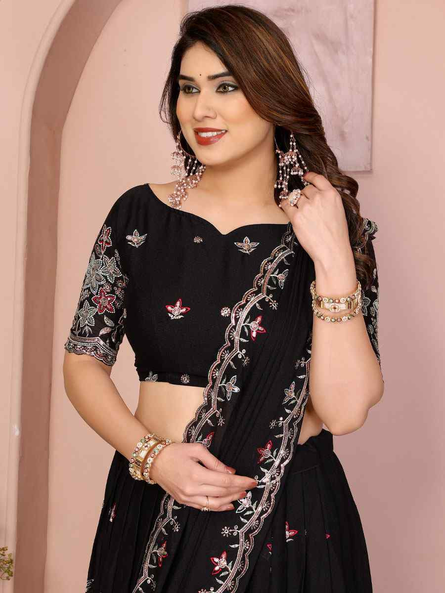 Black Star Georgette Embroidered Festival Wedding Party Reception Heavy Border Lehenga Choli