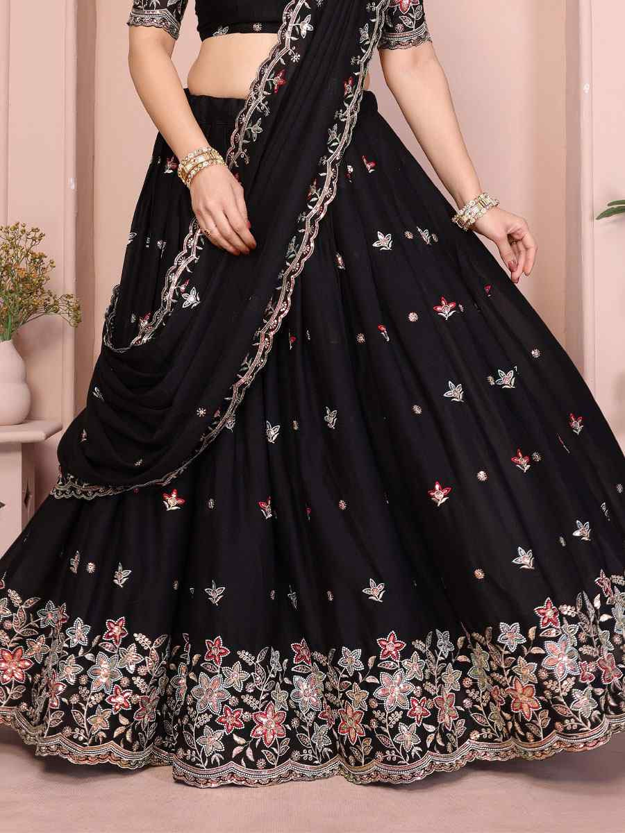 Black Star Georgette Embroidered Festival Wedding Party Reception Heavy Border Lehenga Choli