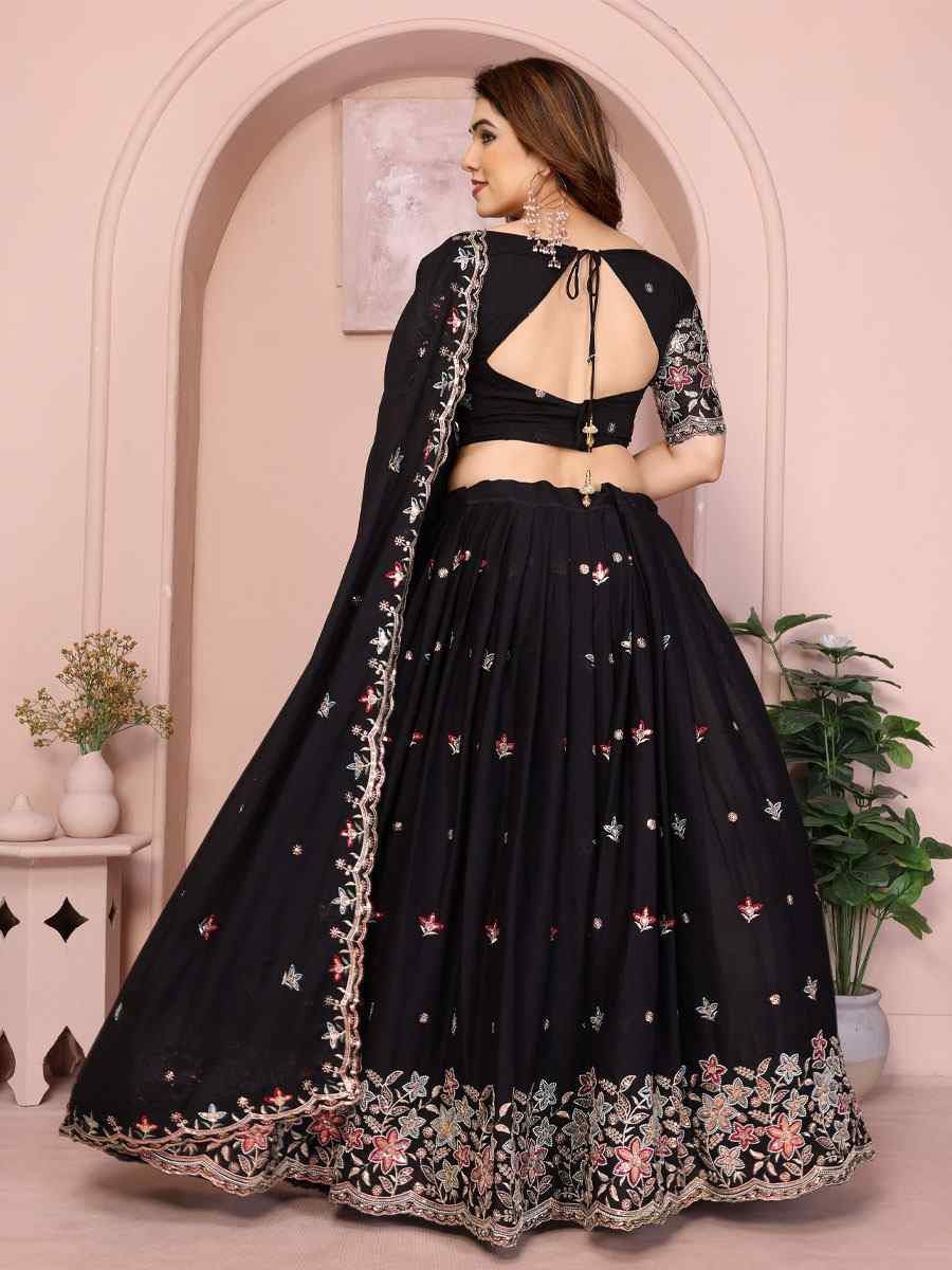 Black Star Georgette Embroidered Festival Wedding Party Reception Heavy Border Lehenga Choli