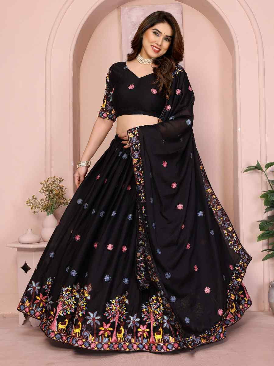 Black Star Georgette Embroidered Festival Wedding Party Reception Heavy Border Lehenga Choli