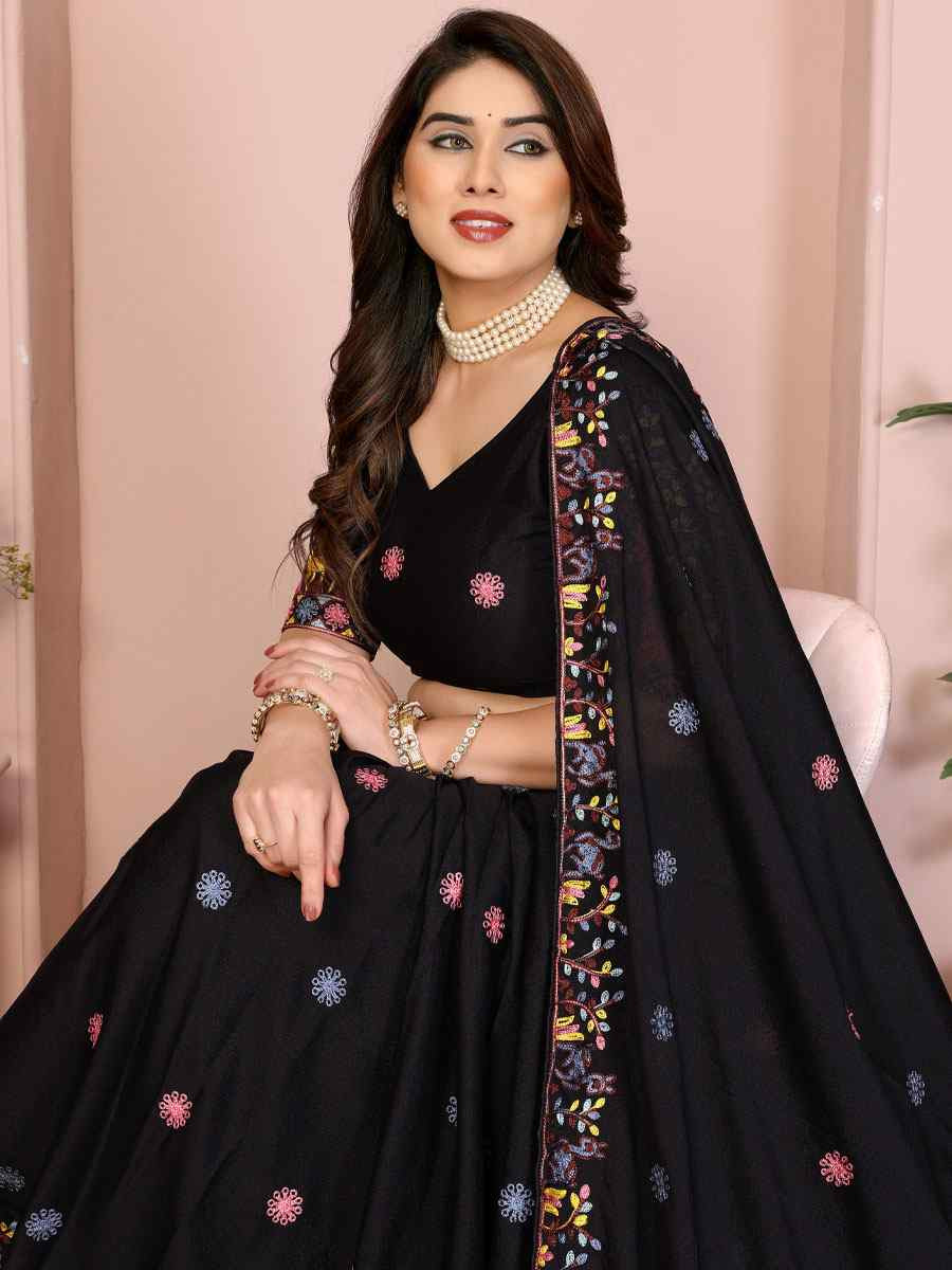 Black Star Georgette Embroidered Festival Wedding Party Reception Heavy Border Lehenga Choli