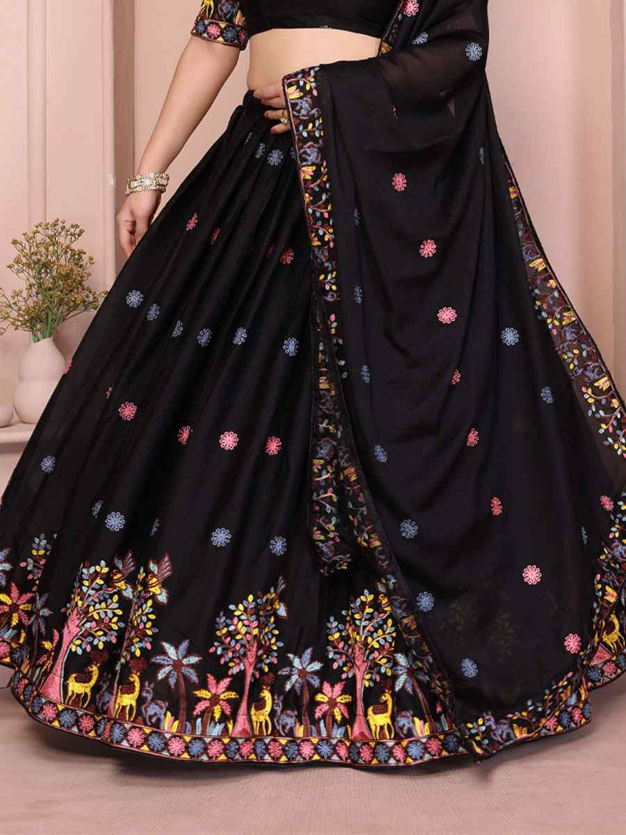 Black Star Georgette Embroidered Festival Wedding Party Reception Heavy Border Lehenga Choli