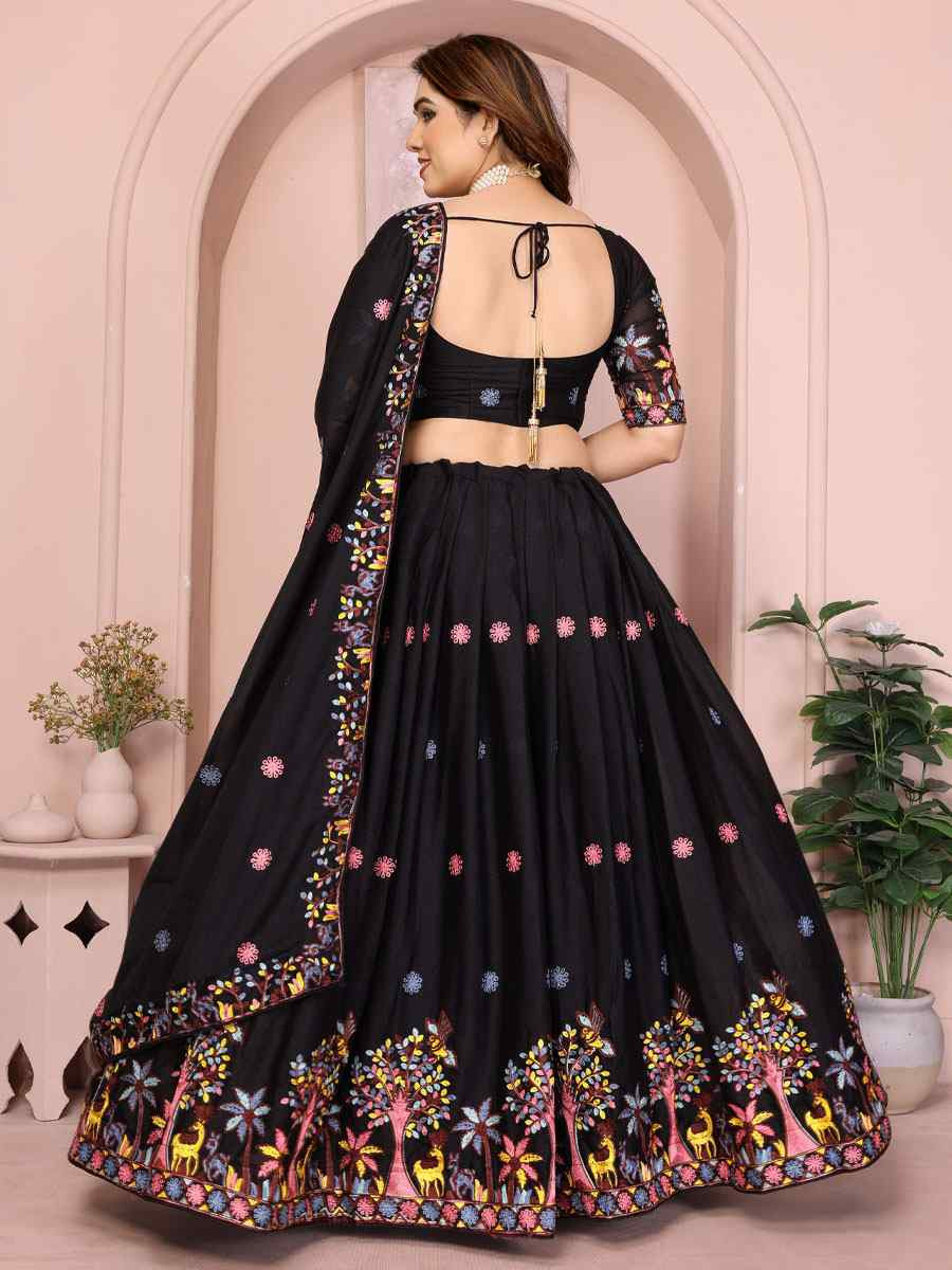Black Star Georgette Embroidered Festival Wedding Party Reception Heavy Border Lehenga Choli
