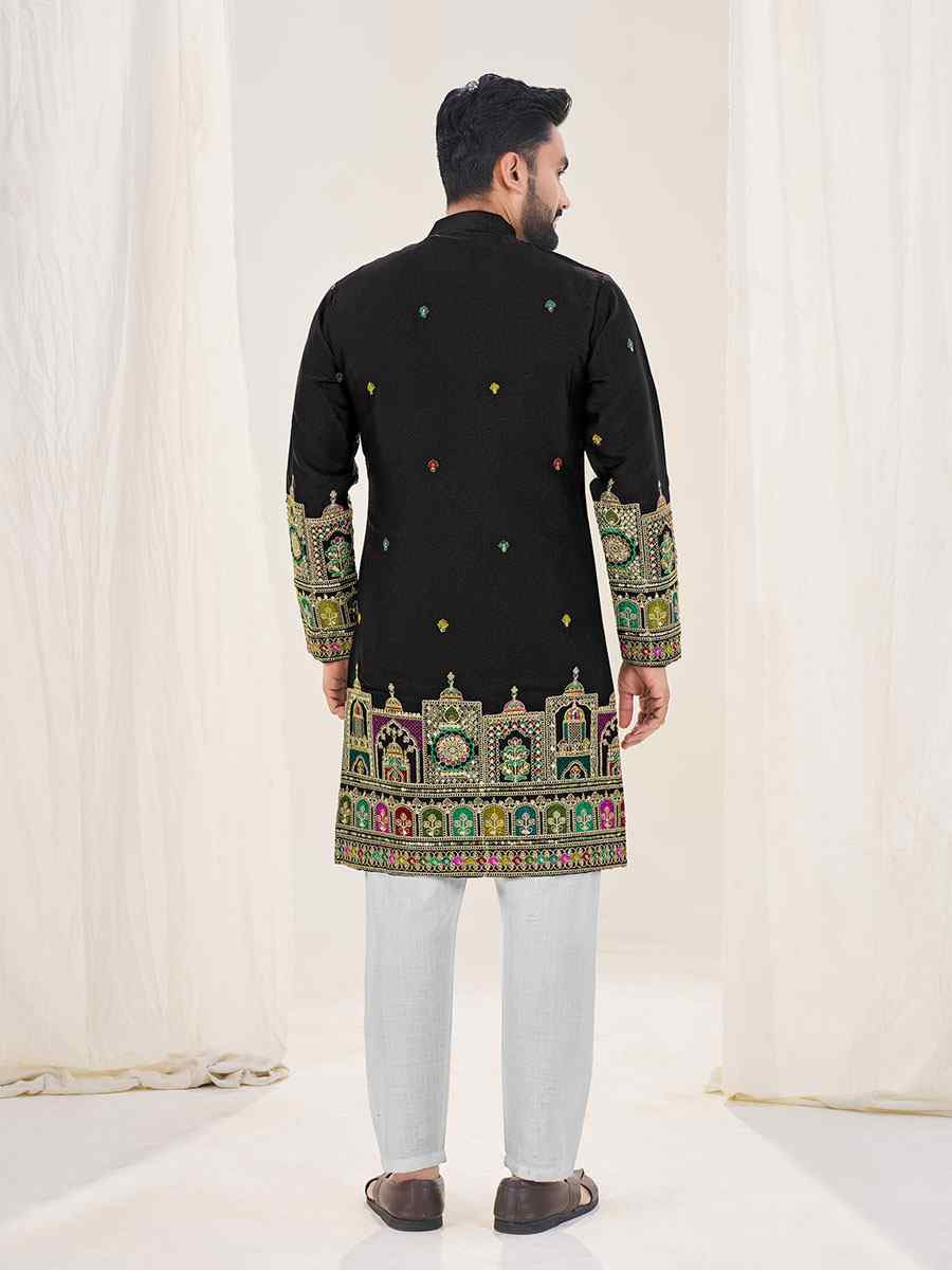 Black Star Georgette Embroidery Festival Wedding Party Kurta