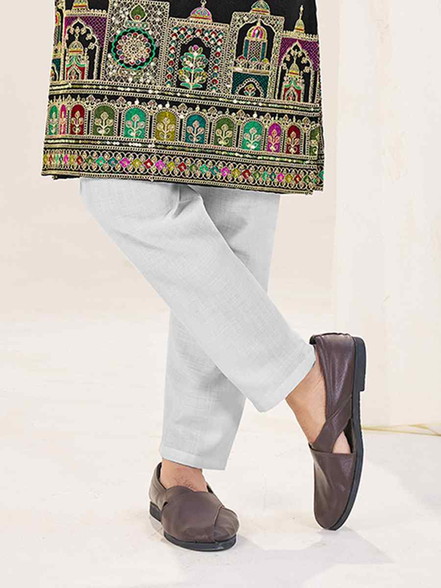 Black Star Georgette Embroidery Festival Wedding Party Kurta