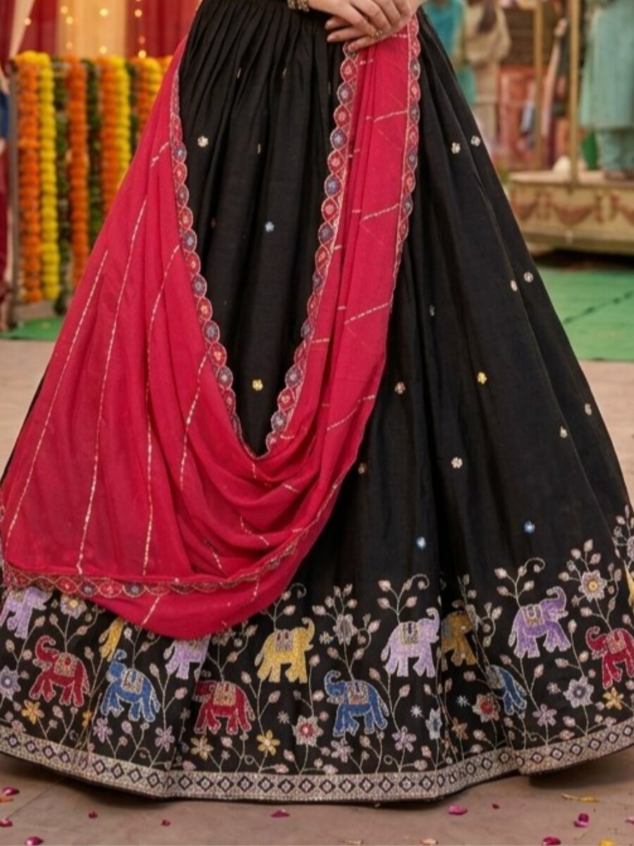 Black Star Georgette Embroidery Sequins Wedding Reception Party Festival Heavy Border Lehenga Choli