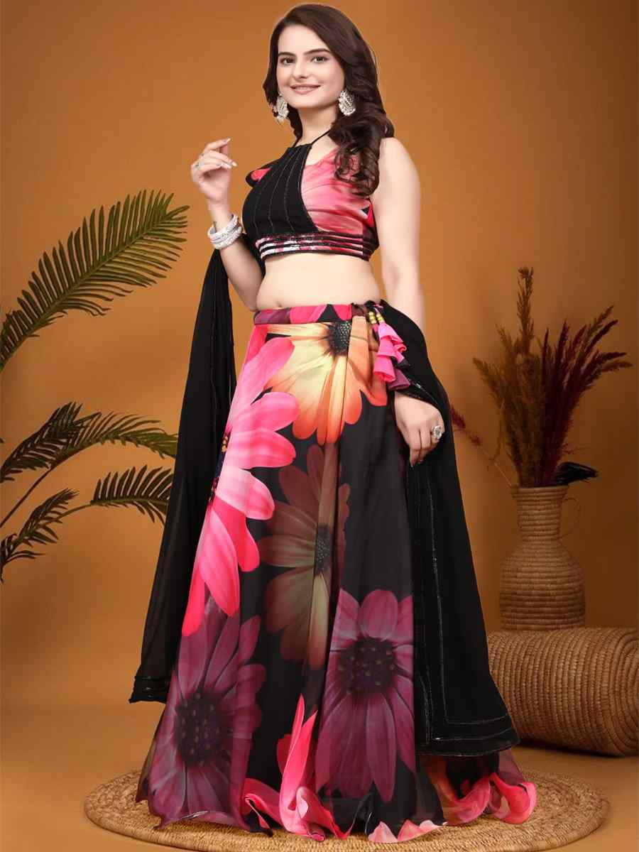 Black Taby Organza Embroidered Festival Wedding Circular Lehenga Choli