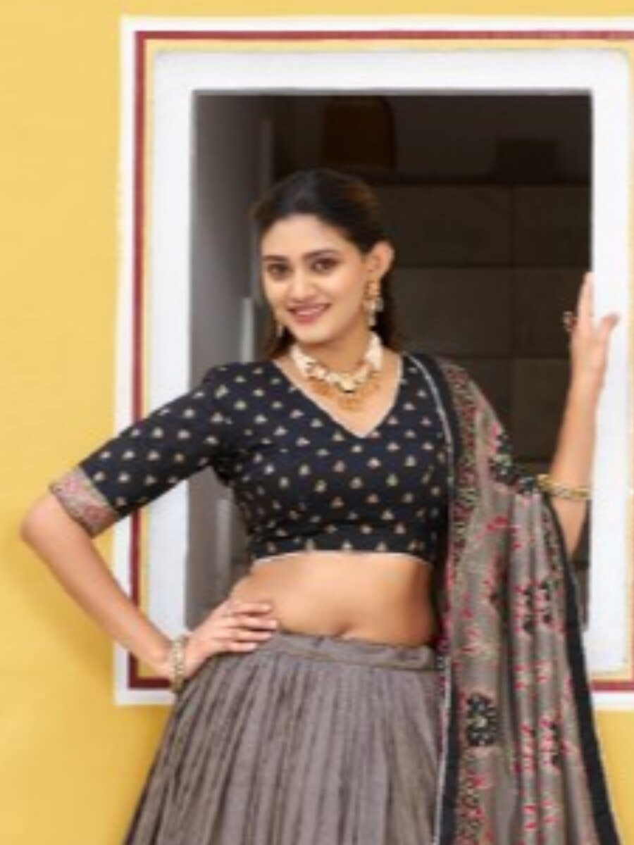 Black Tasar Silk Tasar Silk Lace Work Wedding Reception Party Festival Heavy Border Lehenga Choli