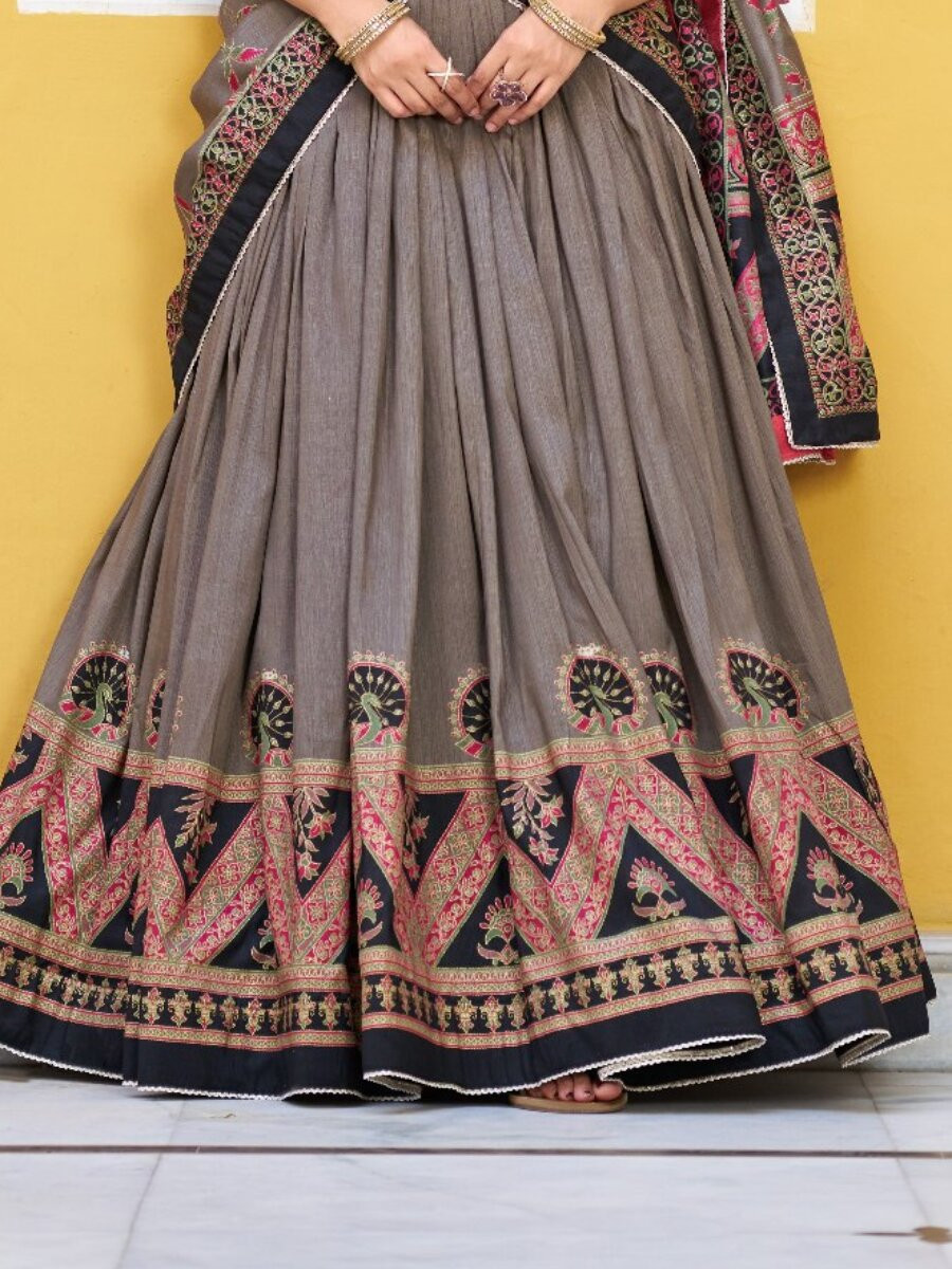 Black Tasar Silk Tasar Silk Lace Work Wedding Reception Party Festival Heavy Border Lehenga Choli