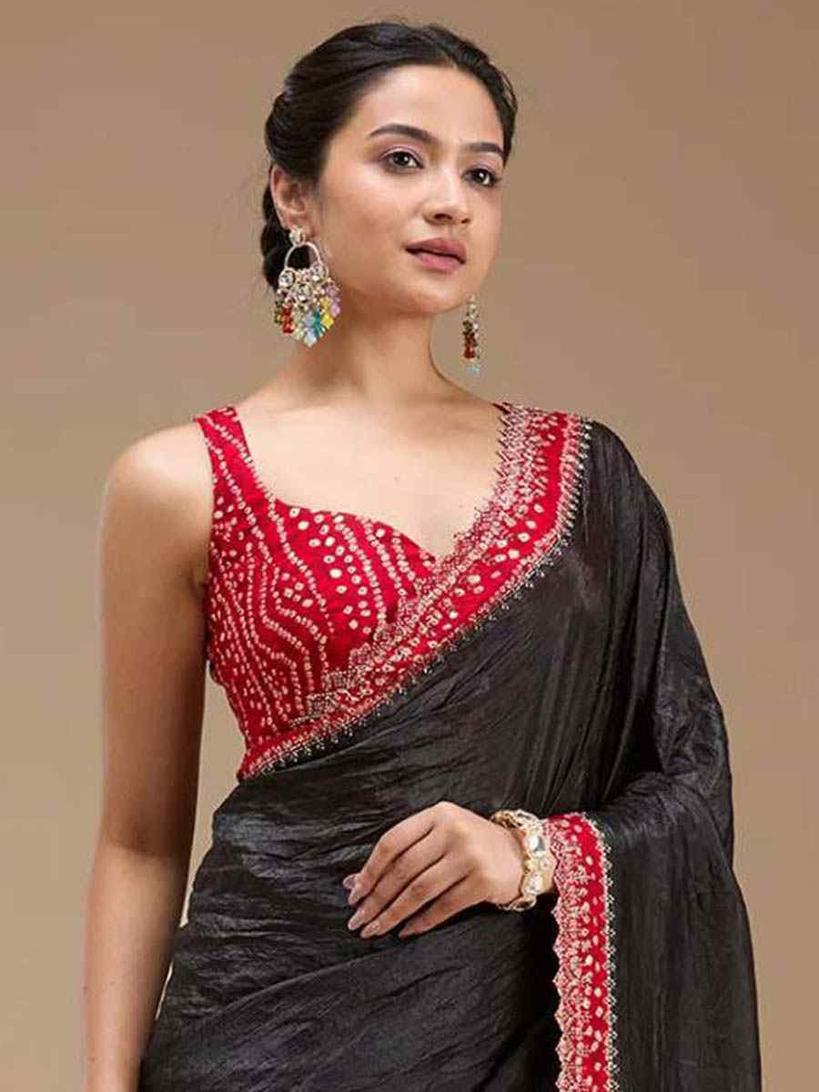 Black Tissue Gold Crush Embroidery Bridal Festival Wedding Traditional Fancy Heavy Border Sarees