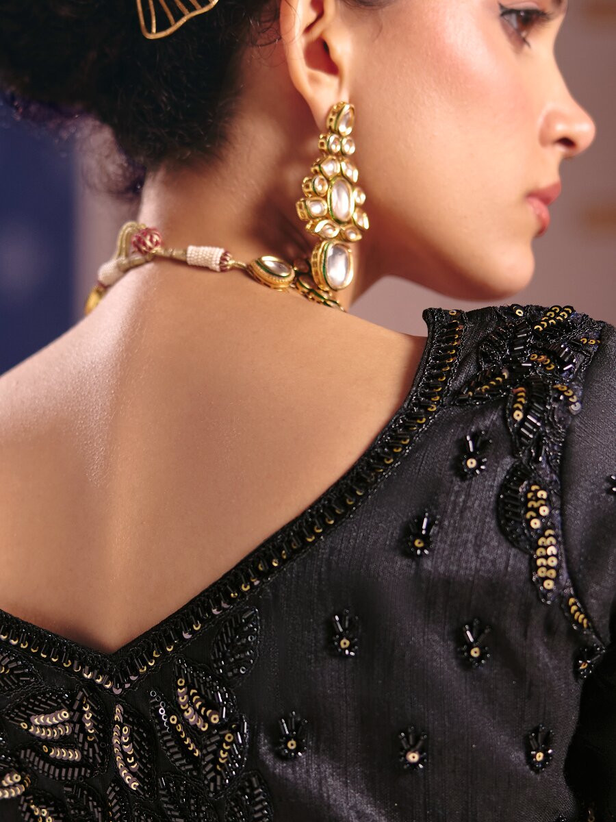 Black Tissue Silk Embroidery Sequins Zari Wedding Party Festival Casual Heavy Border Sarees