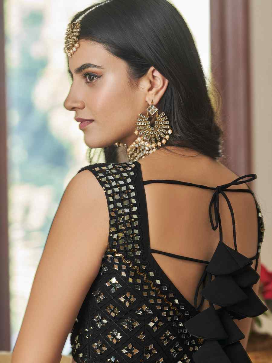 Black Titan Silk Embroidered Party Festival Circular Lehenga Choli
