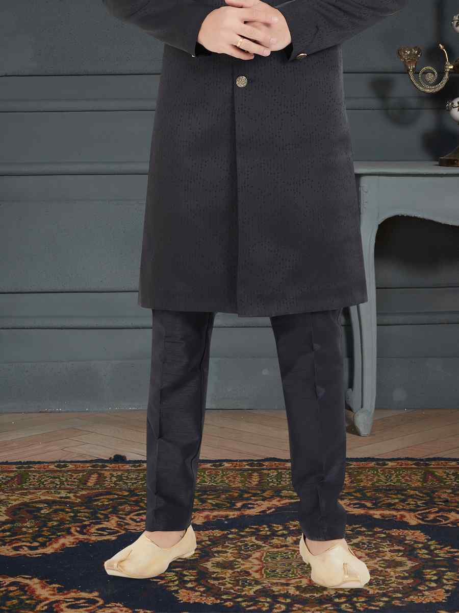 Black Turkey Sartin Weaving Woven Festival Party Sherwani