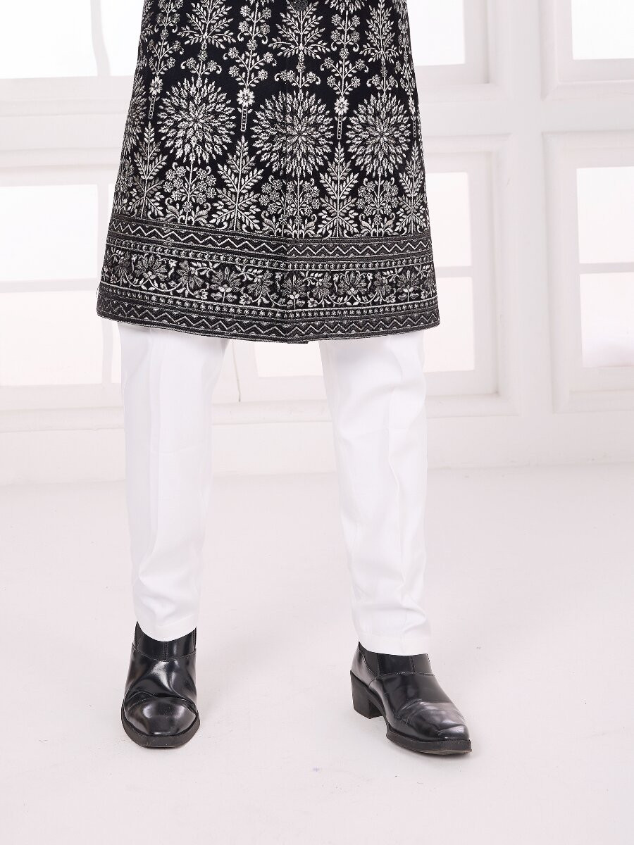 Black Valvet Embroidered Computer Thread work Wedding Party Festival Groom Sherwani