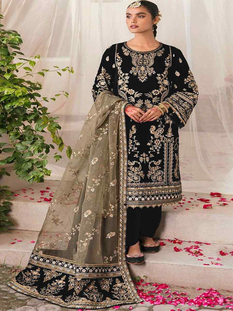 Black Velvet Embroidered Festival Casual Pant Salwar Kameez