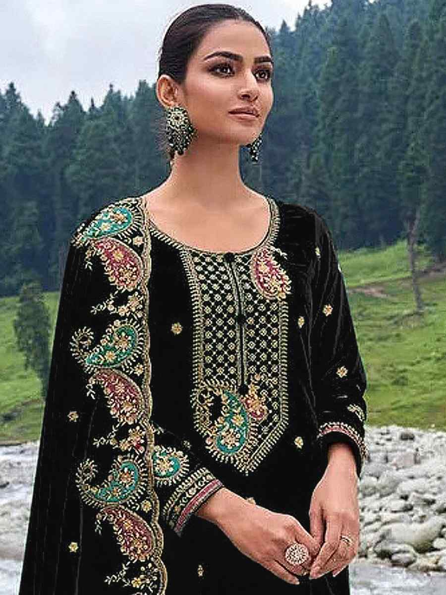 Black Velvet Embroidered Festival Mehendi Pant Salwar Kameez