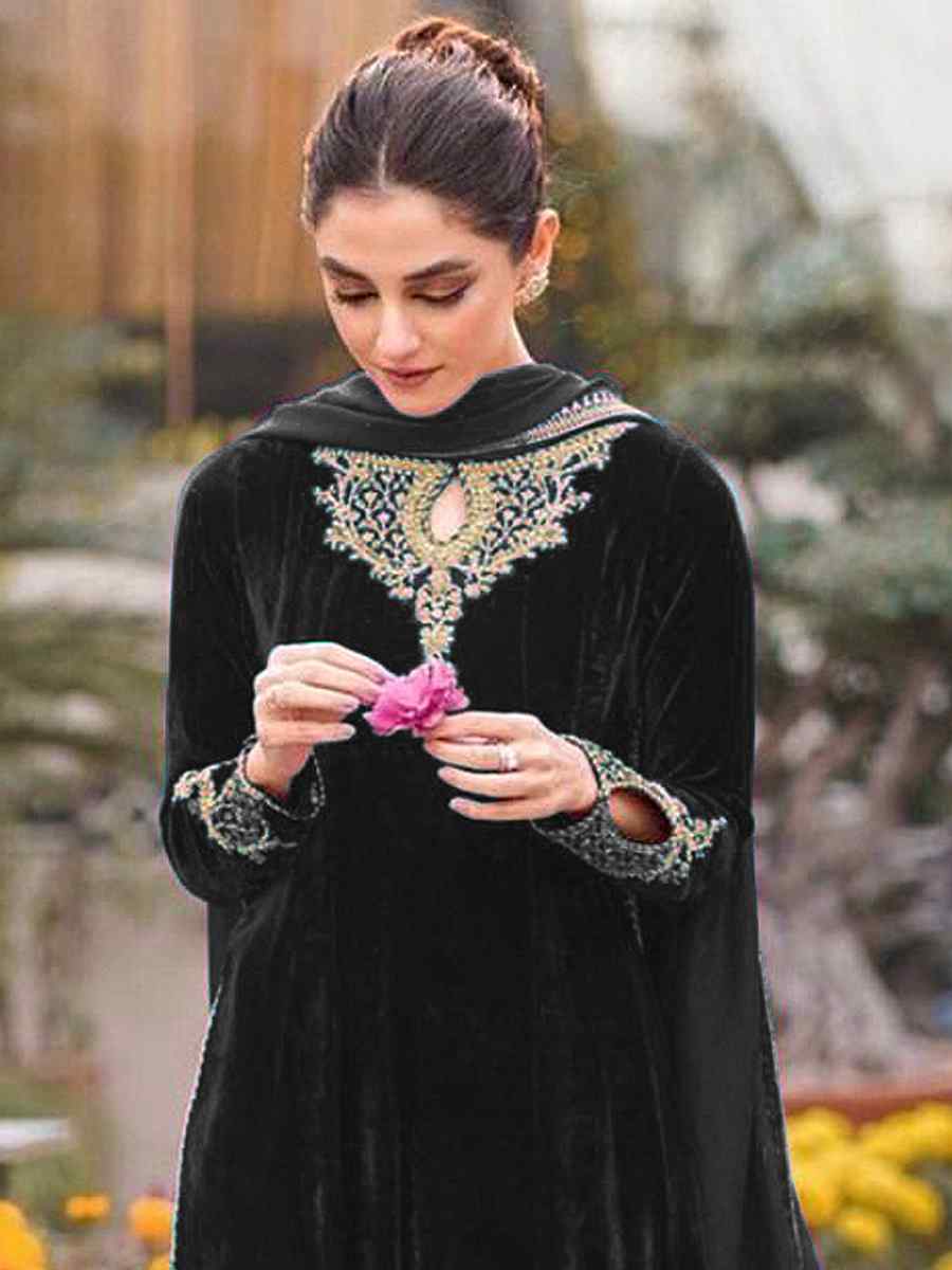 Black Velvet Embroidered Festival Wedding Anarkali Salwar Kameez