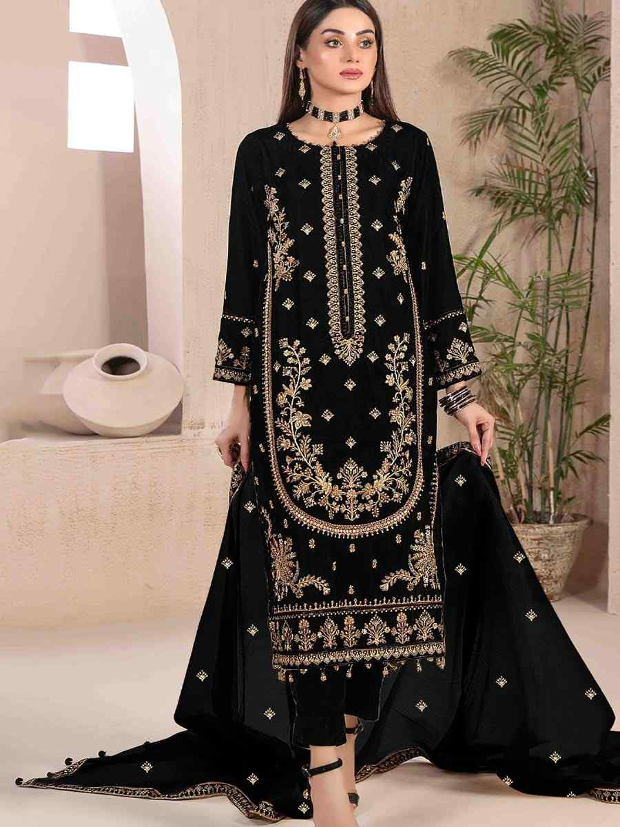 Black Velvet Embroidered Festival Wedding Pant Salwar Kameez