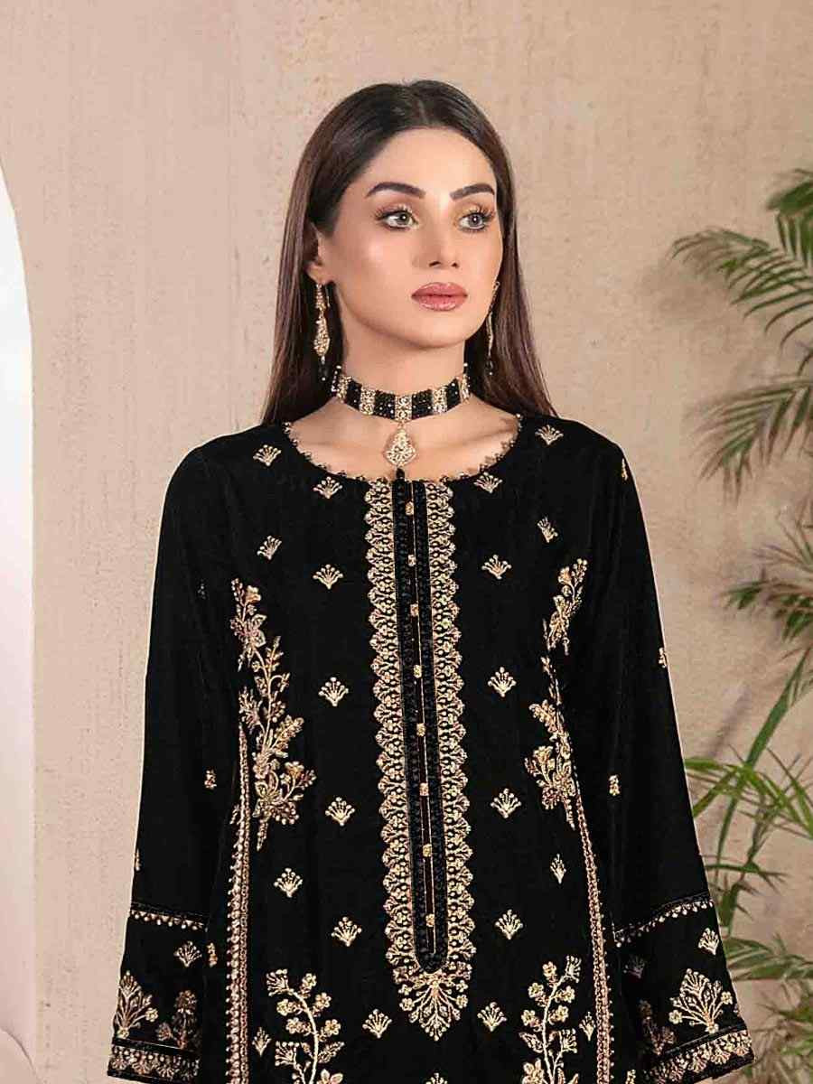 Black Velvet Embroidered Festival Wedding Pant Salwar Kameez