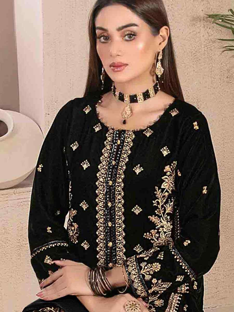 Black Velvet Embroidered Festival Wedding Pant Salwar Kameez