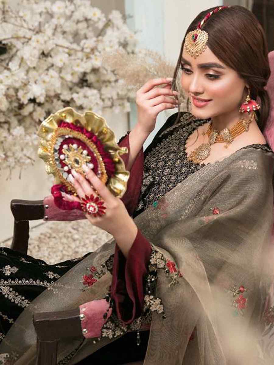 Black Velvet Embroidered Festival Wedding Pant Salwar Kameez