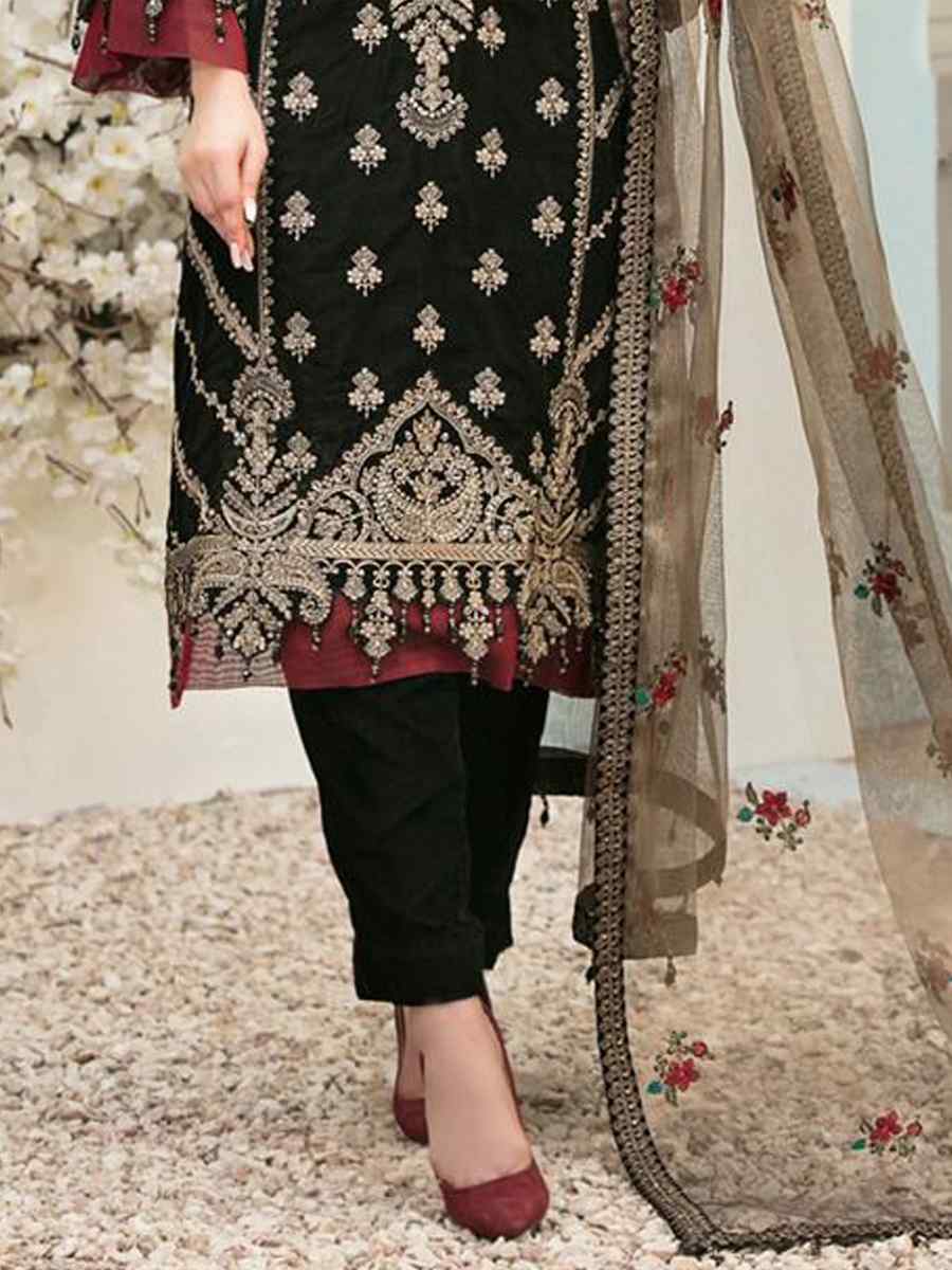 Black Velvet Embroidered Festival Wedding Pant Salwar Kameez