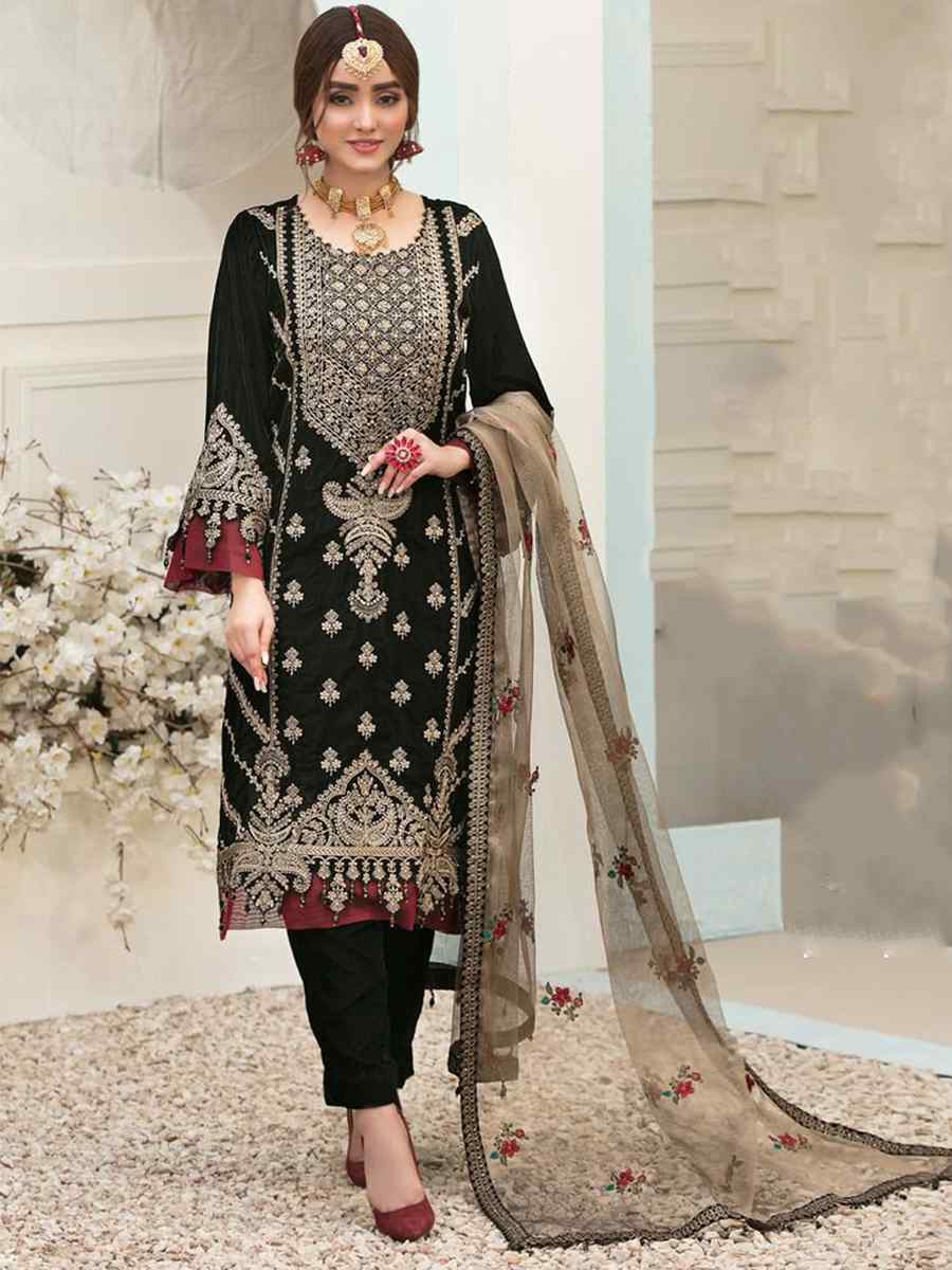 Black Velvet Embroidered Festival Wedding Pant Salwar Kameez